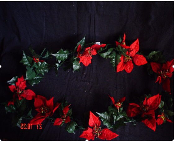 Artificial Hanging Glitter Poinsettia Garland