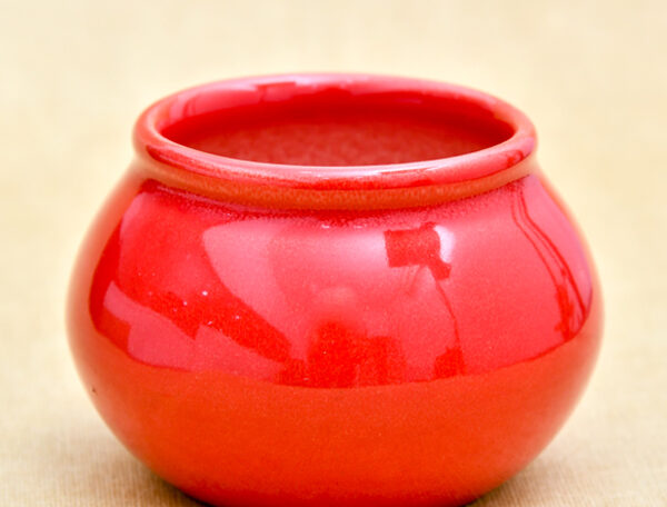 3 inch Handi Shape Round Ceramic Pot (Red)
