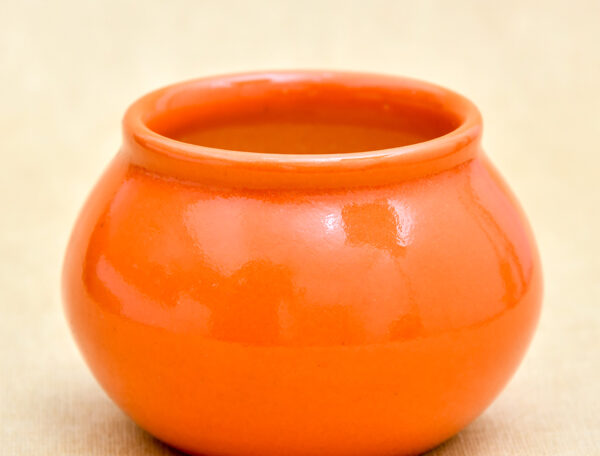 3 inch Handi Shape Round Ceramic Pot (Orange)