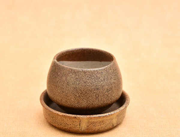 2.5 inch CP038 Jar Shape Round Ceramic Pot with Plate (Brown)