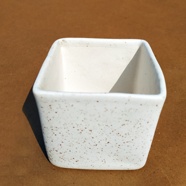 3.3 inch Marble Finish Square Ceramic Pot (White)