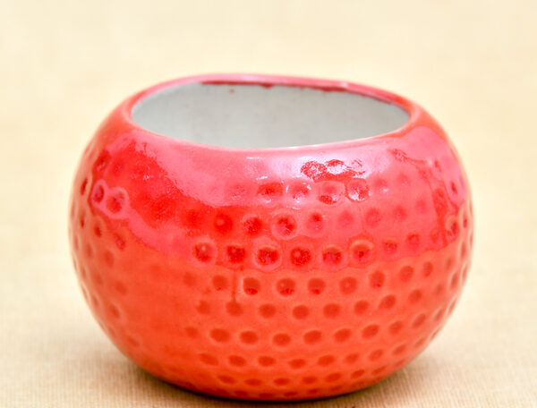 2.8 inch Dot Embossed Round Ceramic Pot (Red)