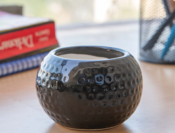 2.8 inch Dot Embossed Round Ceramic Pot (Black)