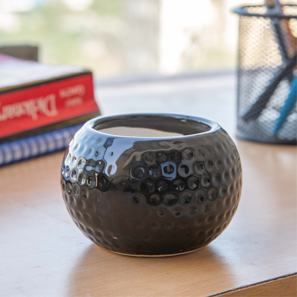 2.8 inch Dot Embossed Round Ceramic Pot (Black)
