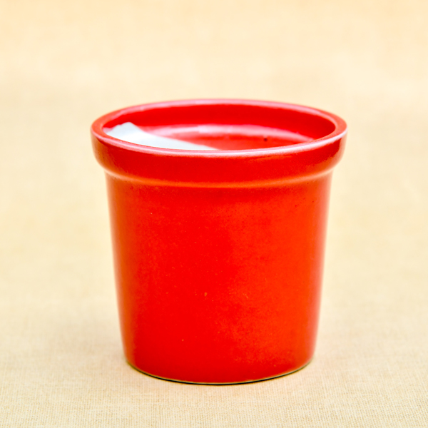 4.1 inch Round Ceramic Pot with Rim (Red)