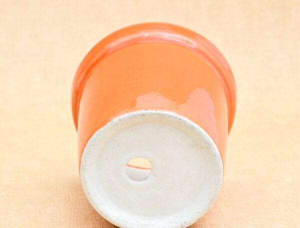 4.1 inch Round Ceramic Pot with Rim (Orange)