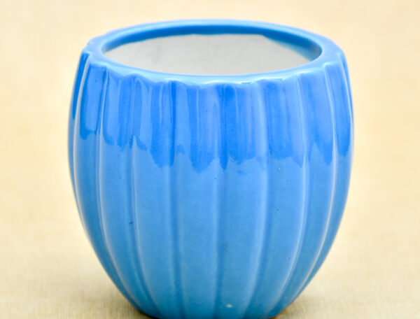 3.1 inch Vertical Ridges Pattern Round Ceramic Pot (Blue)