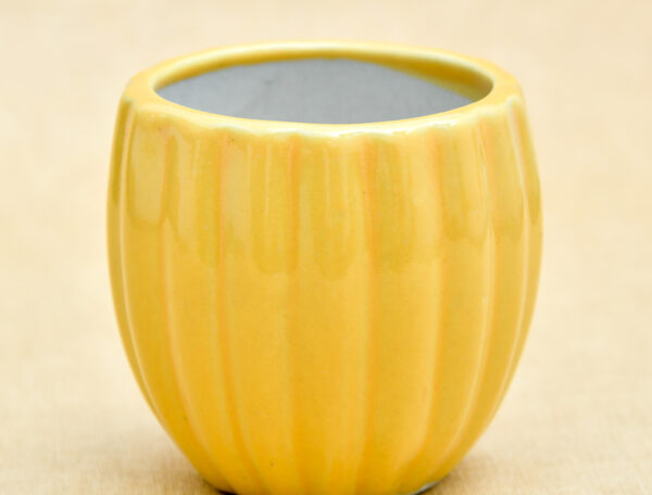 3.1 inch Vertical Ridges Pattern Round Ceramic Pot (Yellow)