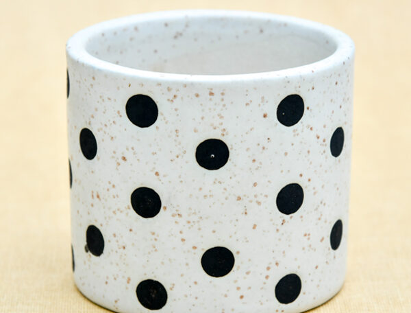 3.7 inch Polka Marble Finish Cylindrical Ceramic Pot (White)