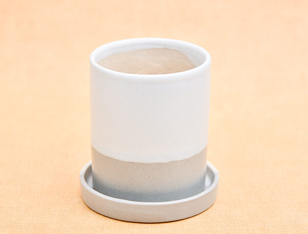 3.1 inch CP043 Cylindrical Ceramic Pot with Plate (White, Grey)
