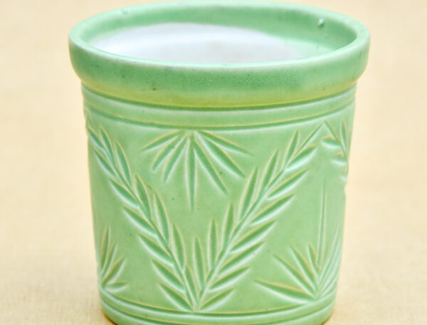 3.9 inch Grooved Pattern Round Ceramic Pot with Rim (Green)