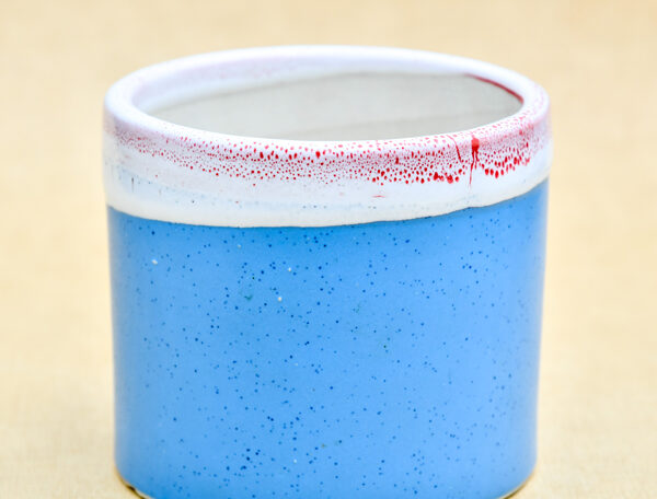 4.3 inch Cylindrical Ceramic Pot with Decorative Rim (Blue)