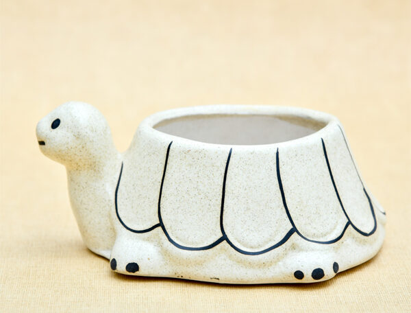 3.7 inch Tortoise Shape Marble Finish Ceramic Pot (Light Brown)