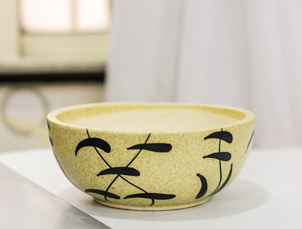5.9 inch Painted Bowl Marble Finish Round Ceramic Pot (Light Brown)