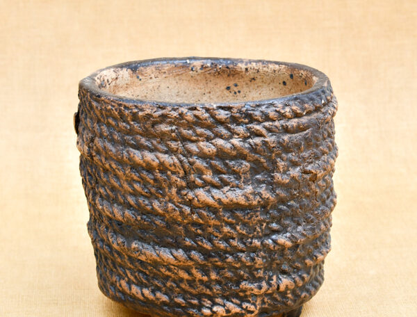 4.7 inch Rope Design Round Ceramic Pot (Brown)
