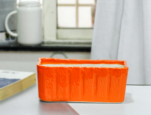 8.3 inch Vertical Grooved Pattern Rectangle Ceramic Pot (Orange)