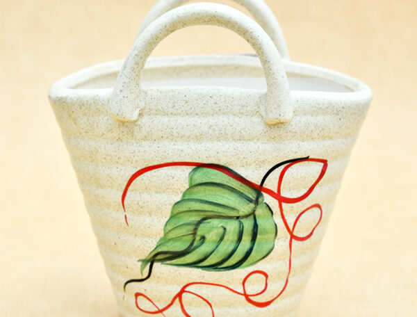 5.9 inch Painted Bag Marble Finish Ceramic Pot (Light Brown)