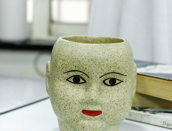 3.5 inch Face Shape Marble Finish Ceramic Pot (Light Brown)