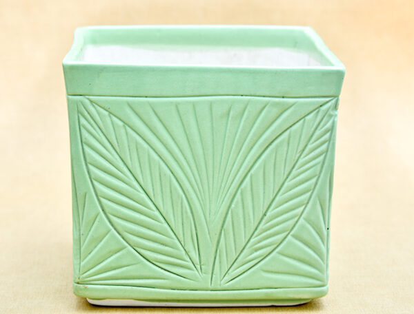 6.5 inch Grooved Pattern Square Box Ceramic Pot (Green)