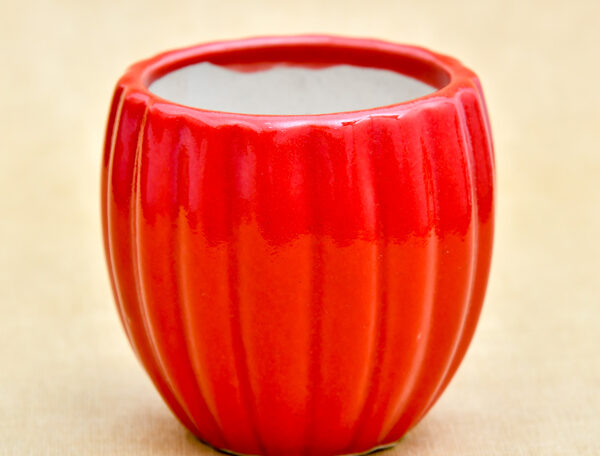 3.1 inch Vertical Ridges Pattern Round Ceramic Pot (Red)