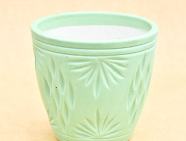 4.4 inch Grooved Pattern Round Ceramic Pot (Green)