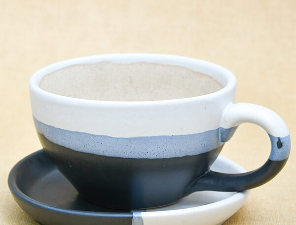 4.3 inch CP001 Cup Shape Round Ceramic Pot with Plate (White, Black)