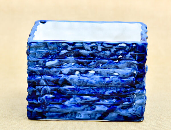 5.1 inch Wavy Pattern Rectangle Ceramic Pot (Blue)
